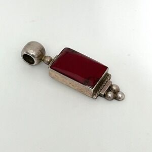 Vintage Mexican Sterling Silver Red Jasper Pendant Chunky Rectangle 925 ATI